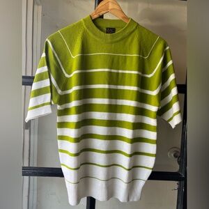 Vintage 70’s Green & White Abstract Striped Sweater Top